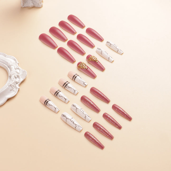 Elegant Marble Press-On Nail Art Set Bowlift
