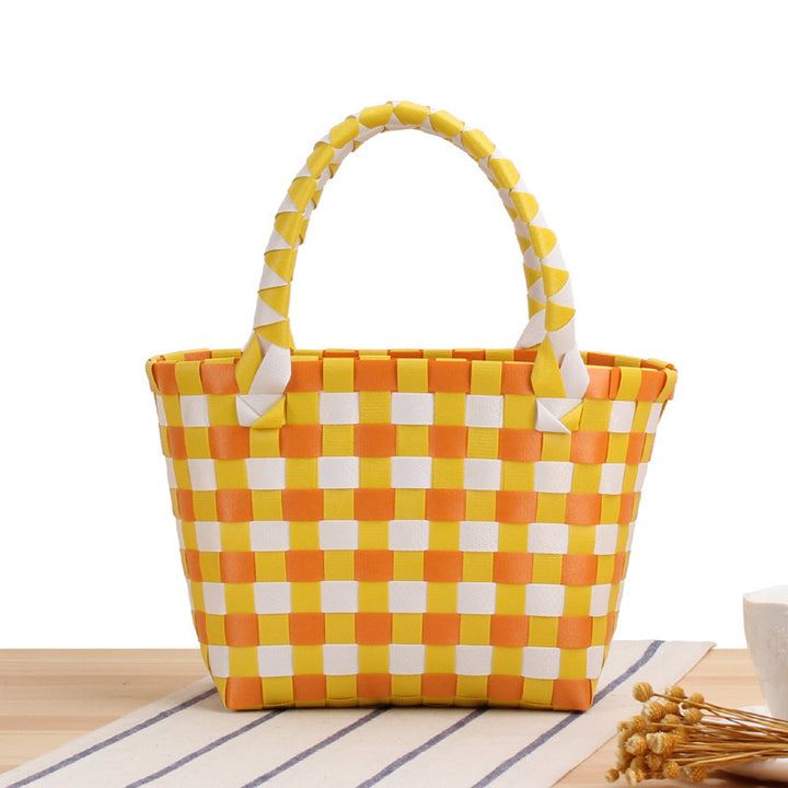 Handcrafted Tote Bag in Modern Check Pattern Bowlift