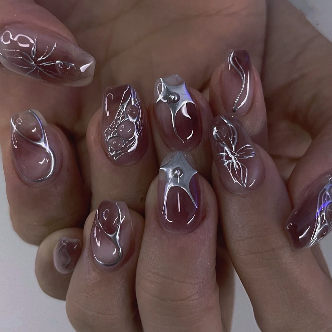 Artful Nail Extensions with Filigree Design Bowlift