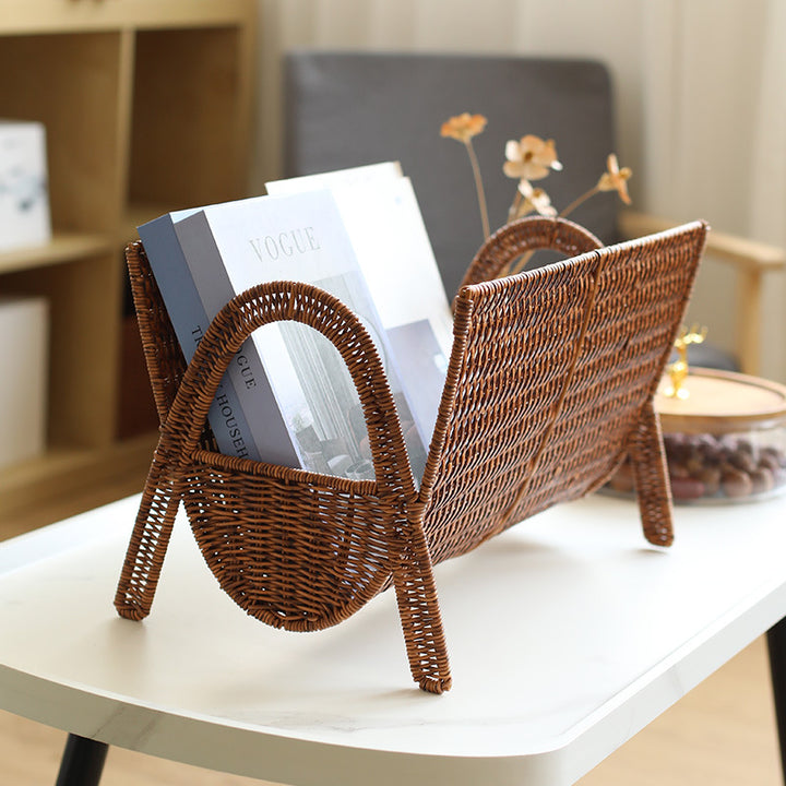 Unisex Rectangular Magazine Basket made of Handwoven Rattan Bowlift