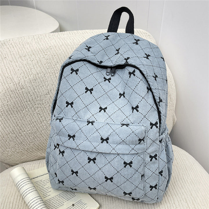 Casual Bow-Embellished Corduroy Backpack