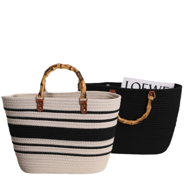 Fashionable straw bag with bamboo handles Bowlift
