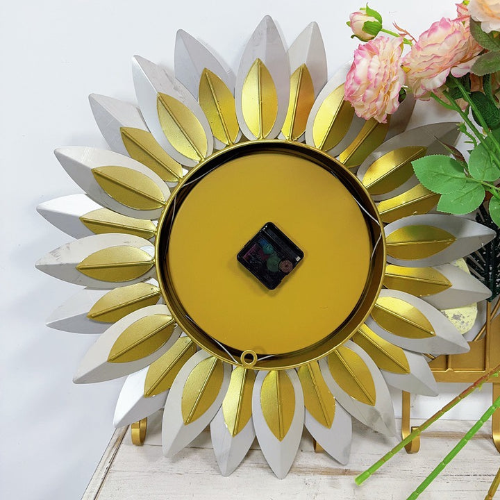 Sunburst Decorative Wall Clock with Leaf Motif Bowlift