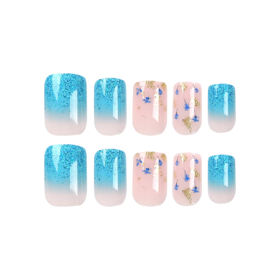 Artful acrylic nails with floral design and glitter effects Bowlift