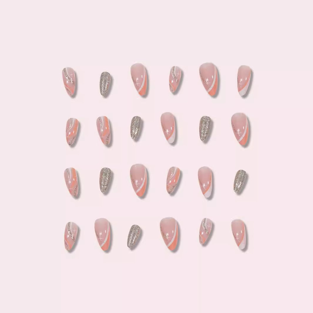Elegant Stiletto Press-On Nails with Glitter and Artistic Design Bowlift