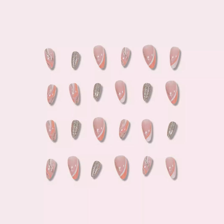 Elegant Stiletto Press-On Nails with Glitter and Artistic Design Bowlift