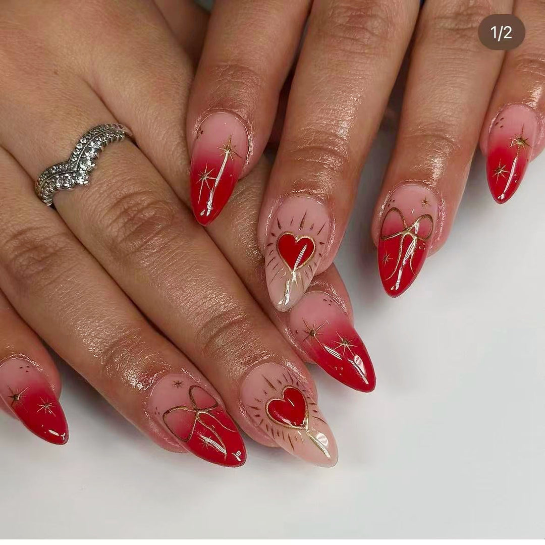 Glamorous artificial nail tips with heart and star decorations Bowlift