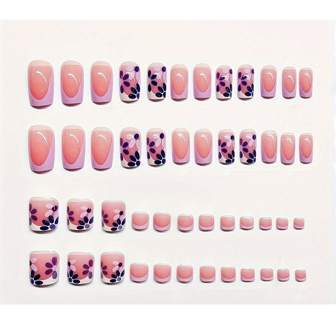 Decorative Press-On Nail Art Set with Floral Design Bowlift