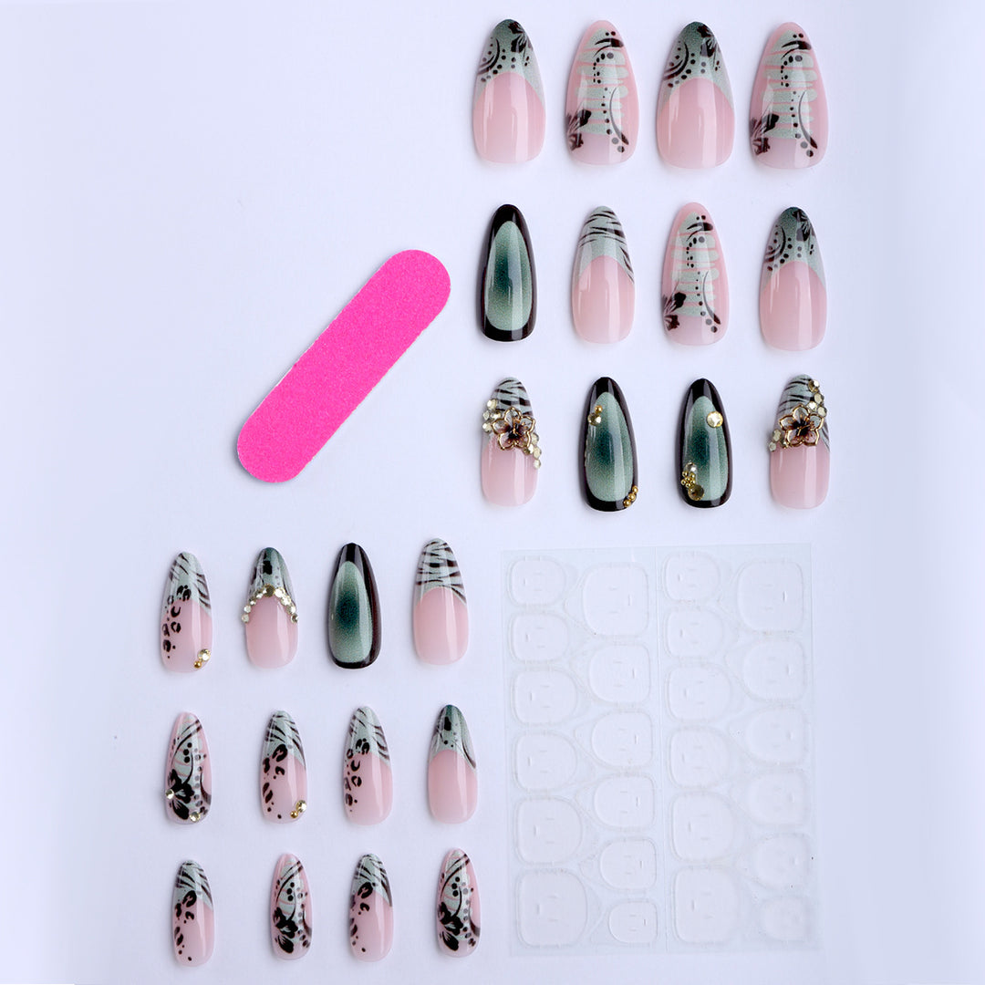 Artful Stiletto Fingernails with Floral and Geometric Decorations Bowlift