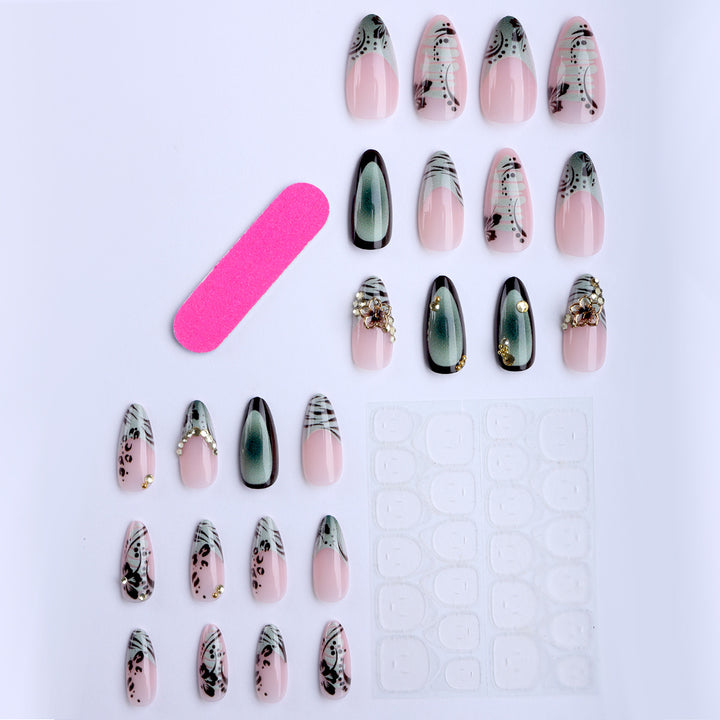 Artful Stiletto Fingernails with Floral and Geometric Decorations Bowlift