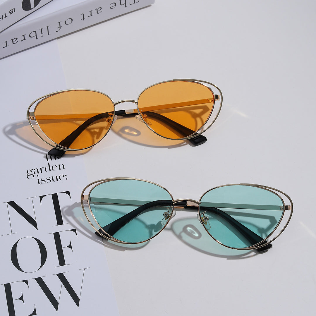 Ladies geometric sunglasses with red lenses and elegant metal frame Bowlift