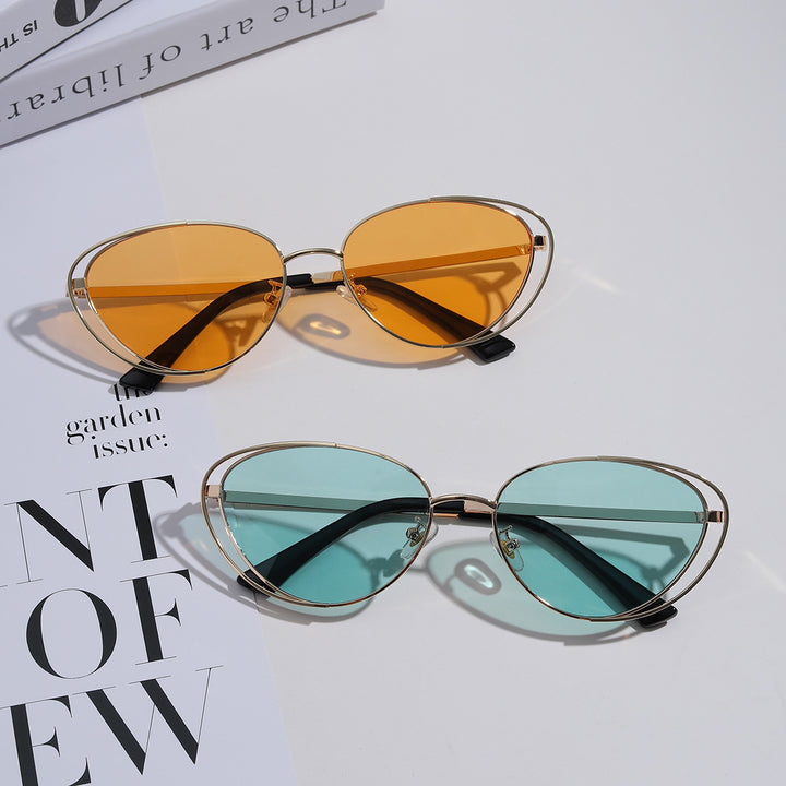 Ladies geometric sunglasses with red lenses and elegant metal frame Bowlift