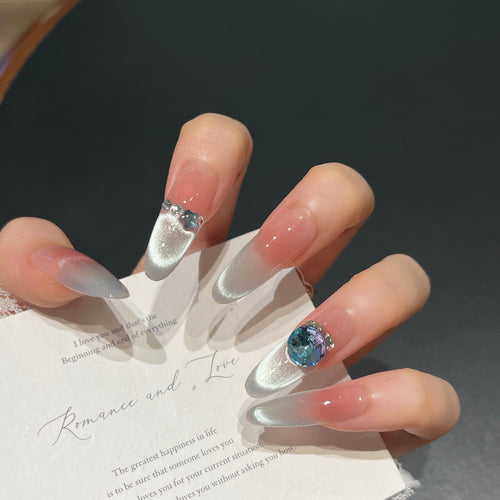 Premium Glossy Nail Extensions with Rhinestone Detail Bowlift