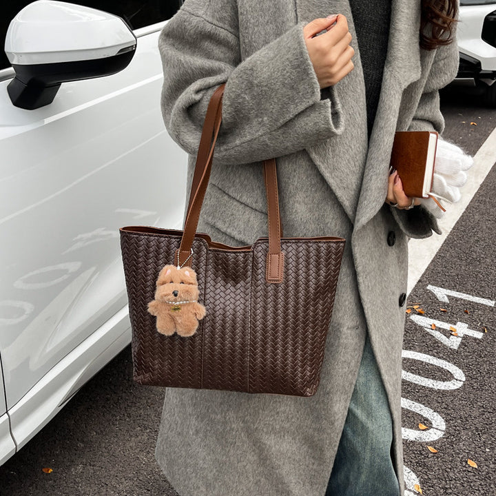 Woven Leather Shoulder Tote Bag Bowlift