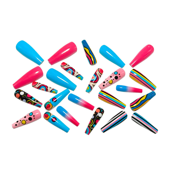 Artificial nails with Colorful Geometric Patterns Bowlift