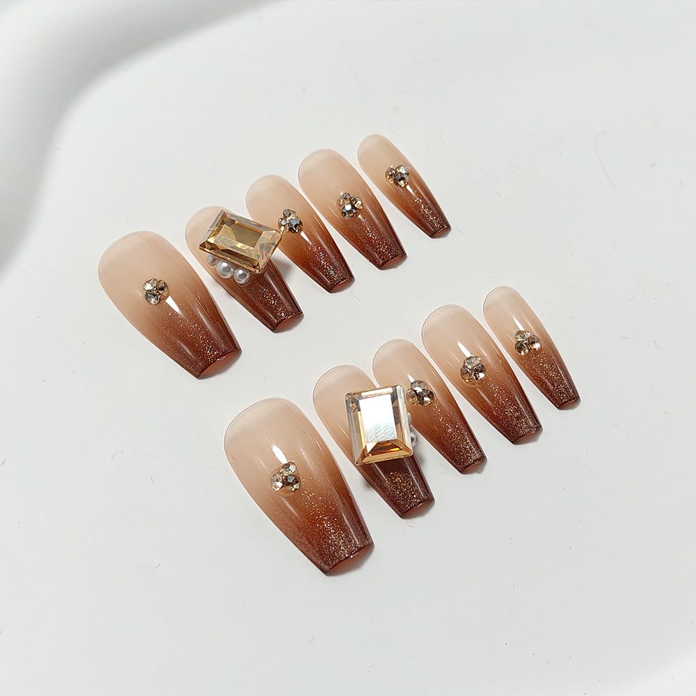 Artificial nails with elegant ombre effect and exquisite gemstones Bowlift