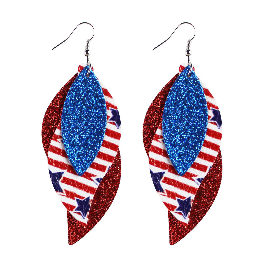 Women's star stripe print faux leather drop earrings with fishhook Bowlift