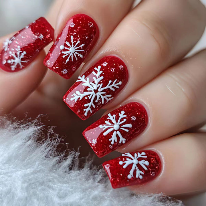 Snowflake Design Acrylic Nail Art Bowlift