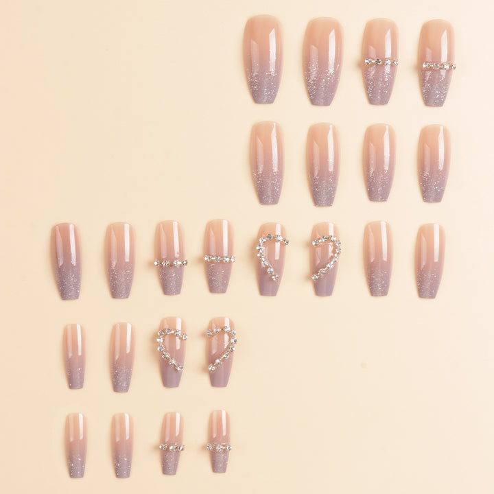 Heart-Shaped Rhinestone Press-On Nail Art Bowlift