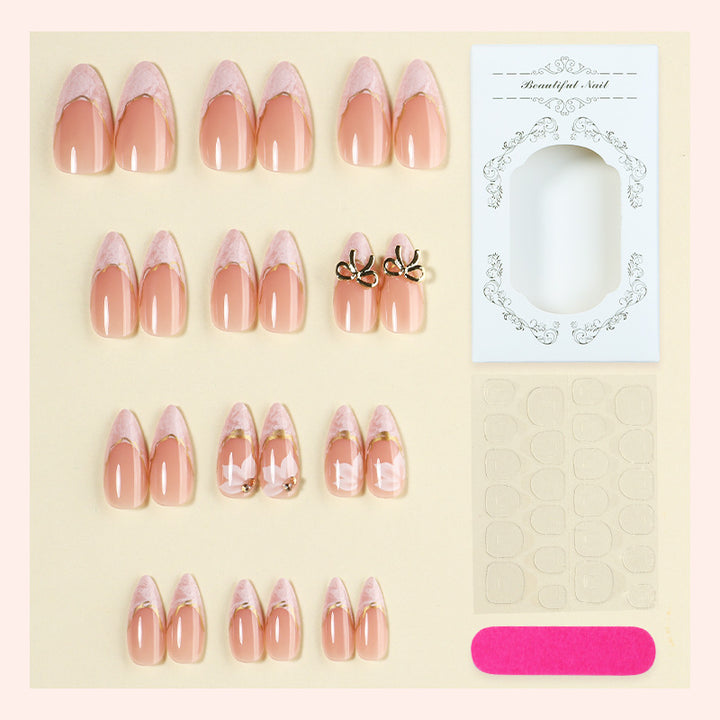 Elegant Press-On Nail Art Set with Decorative Bow Accents Bowlift
