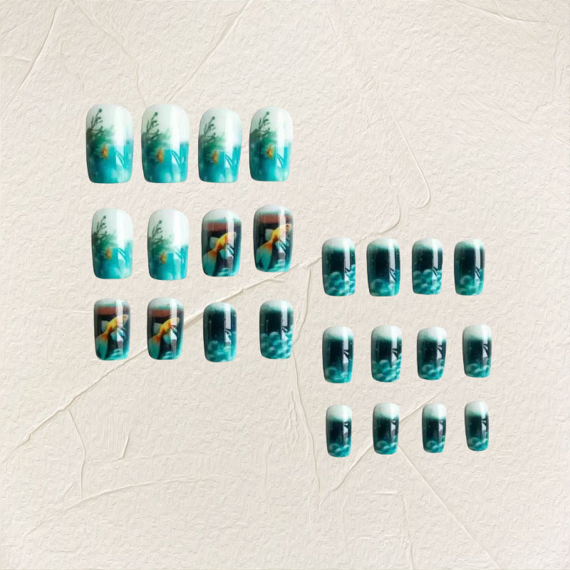 Artificial nails with 3D water drops and fish design Bowlift