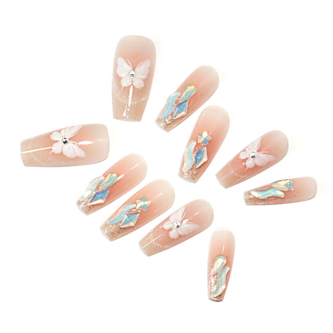 Artful Nail Extensions with Delicate Flower Design Bowlift