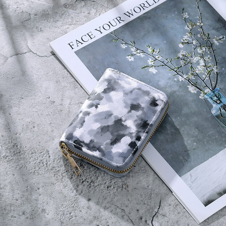 Compact Zip-Around Card and Coin Wallet with Marble Camouflage Print Bowlift