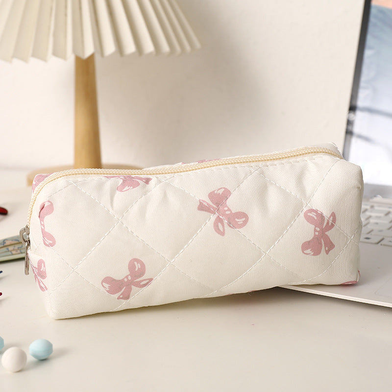 Quilted Bow-Print Cosmetic Pencil Case Bowlift