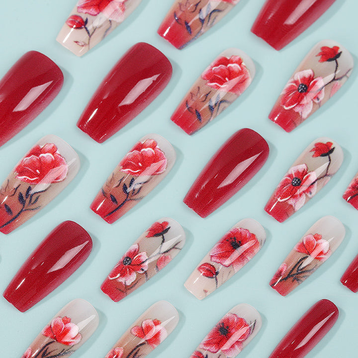 Artificial Nails Set with Floral Design Bowlift