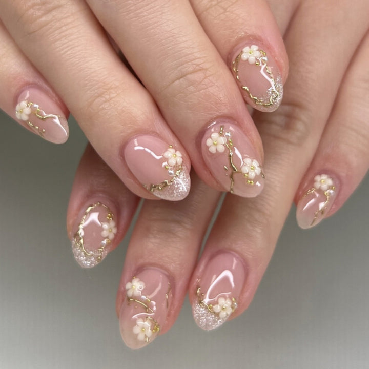 Floral Embellished Press-On Nail Set Bowlift
