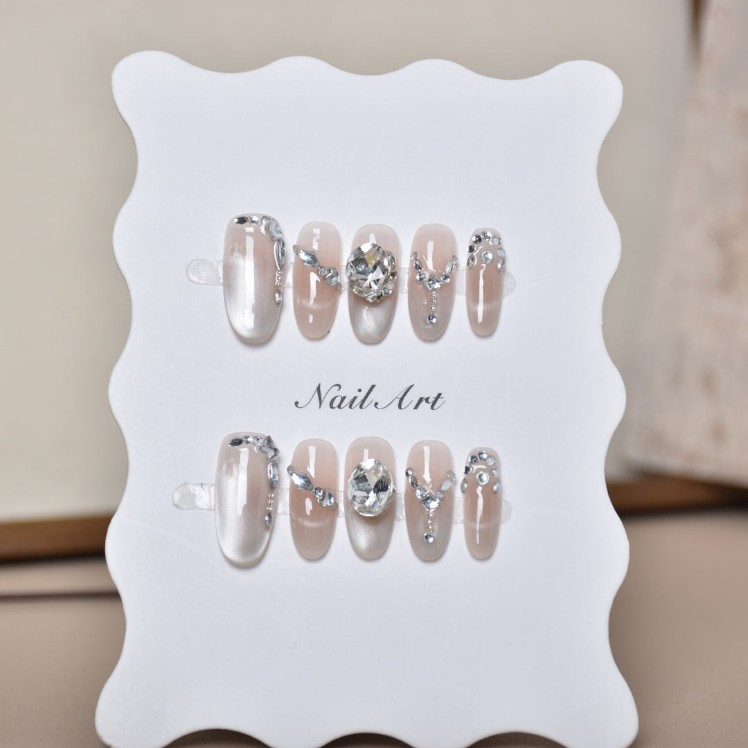 Elegant Crystal-Embellished Press-On Nail Extensions Bowlift
