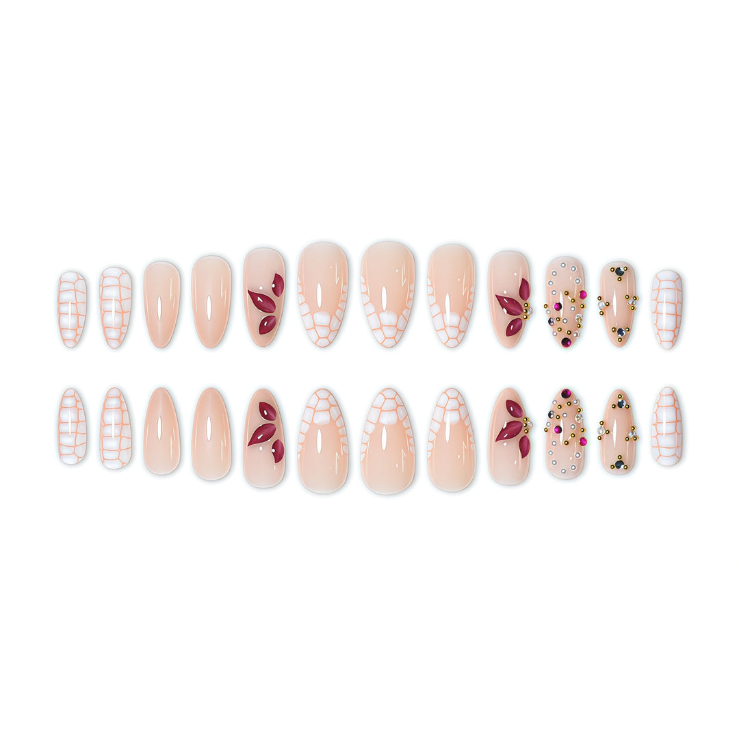 Elegant Floral Press-On Nail Art Extensions Bowlift 1787913980