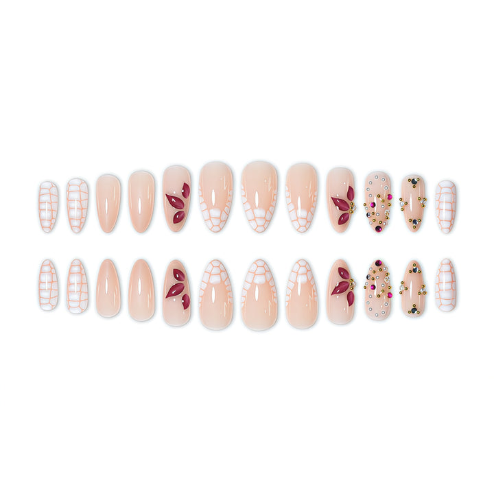 Elegant Floral Press-On Nail Art Extensions Bowlift 1787913980