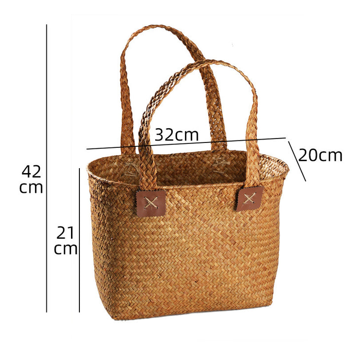 Handwoven Natural Wicker Shopping Basket Bowlift