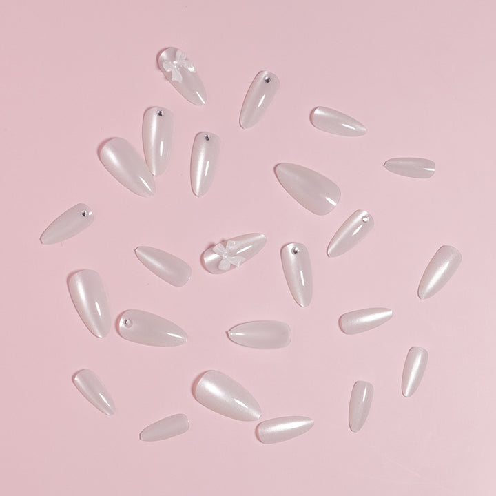 Elegant Stiletto-Shaped Press-On Nails with Decorative Bow Accents Bowlift