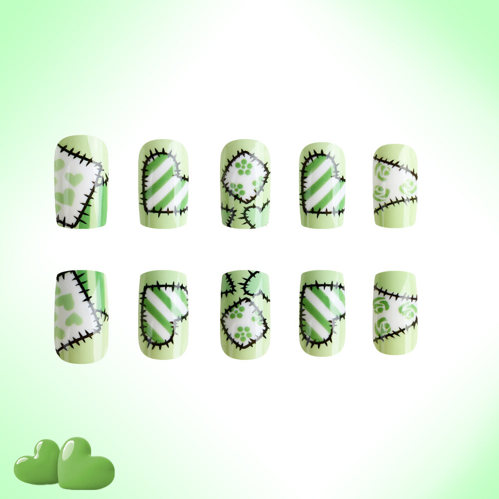 Artistic Patchwork Press-On Nail Design Bowlift