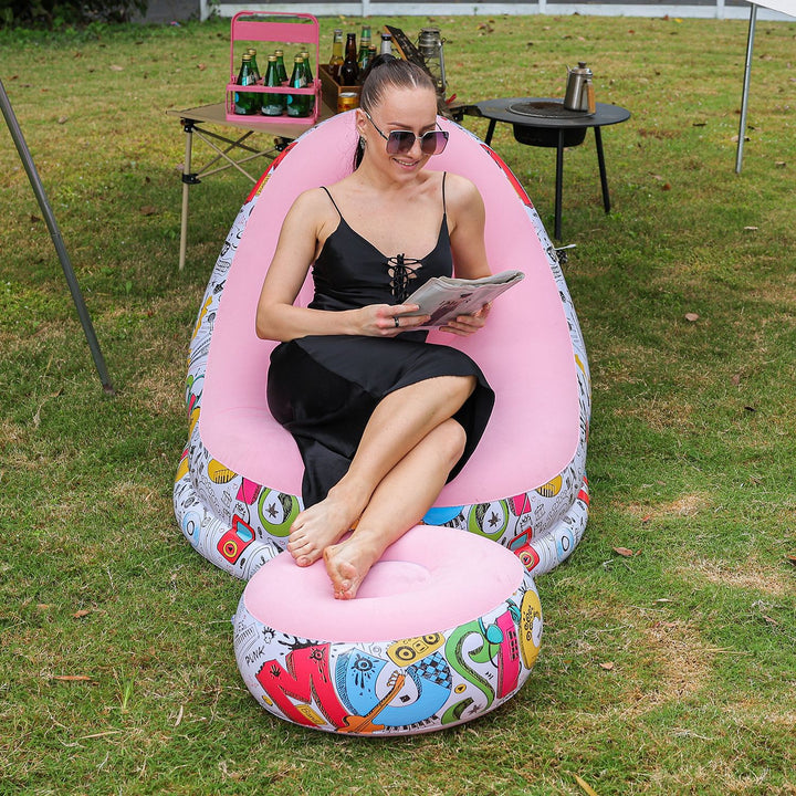 Women Inflatable Comfort Bean Bag Chair with Footrest Bowlift