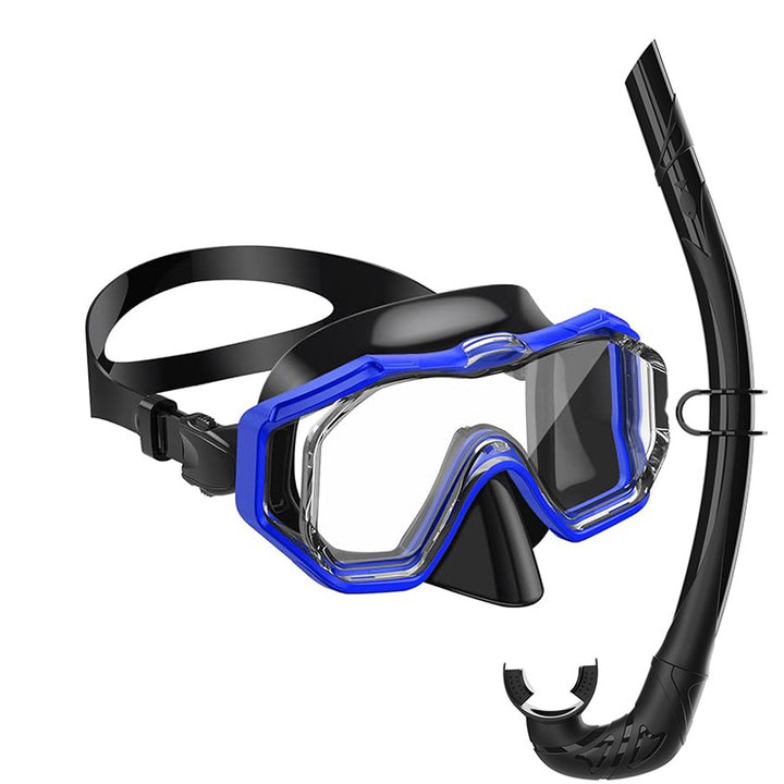 Diving equipment set with ergonomic diving mask and flexible snorkel Bowlift