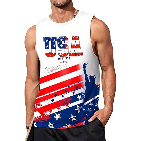 Men's nan patriotic graphic sleeveless muscle tank top with eagle print Bowlift
