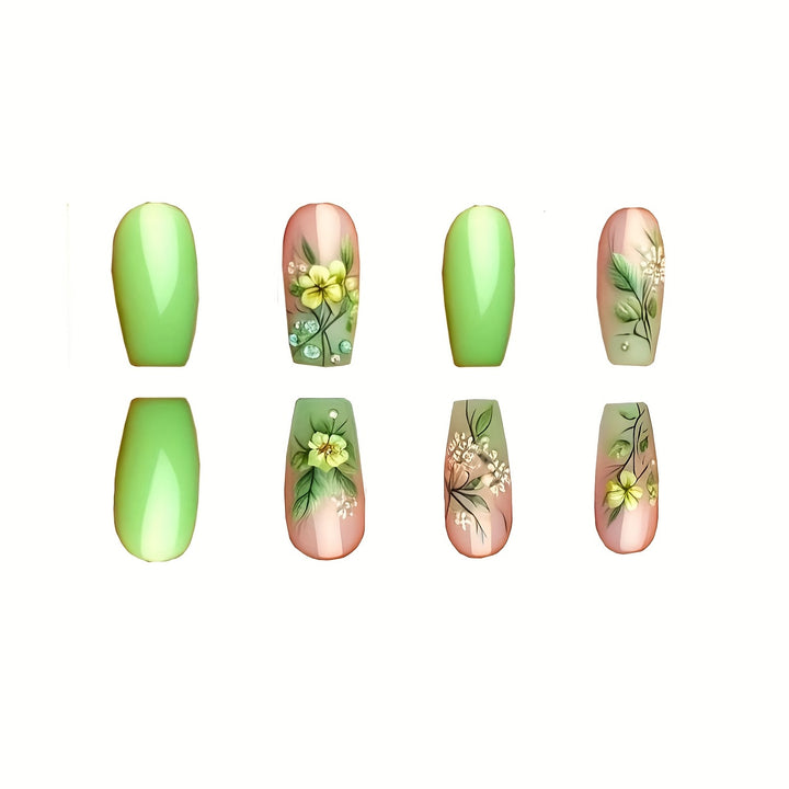 Floral Art Press-On Nail Design Bowlift