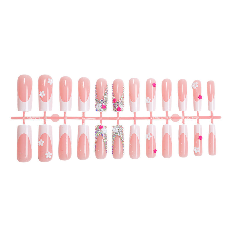 Decorative Press-On Nail Art Set with Floral and Gem Accents Bowlift 1788496044