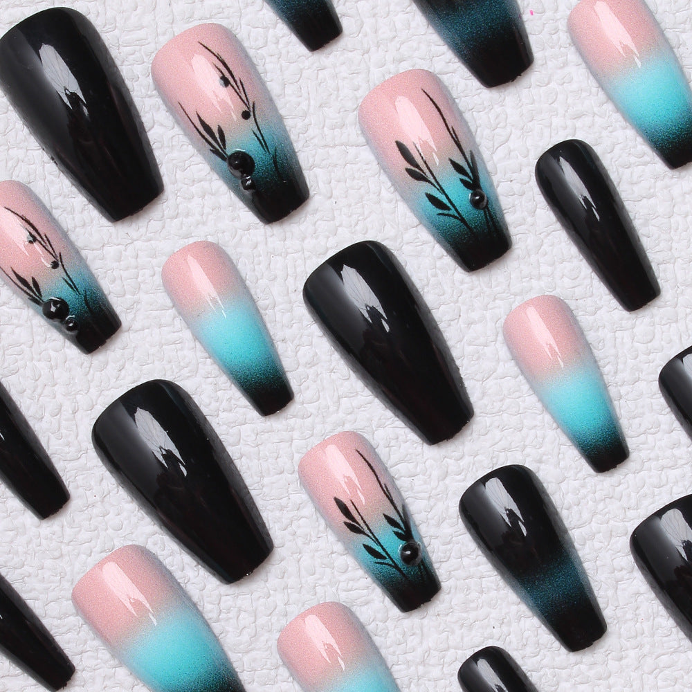Ombre Press-On Nail Art with Floral Design Bowlift