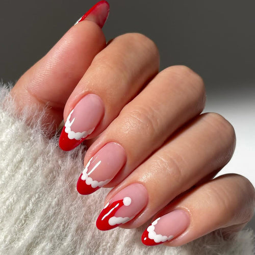 Festive Themed Press-On Nail Set with Decorative Santa Hat Design Bowlift