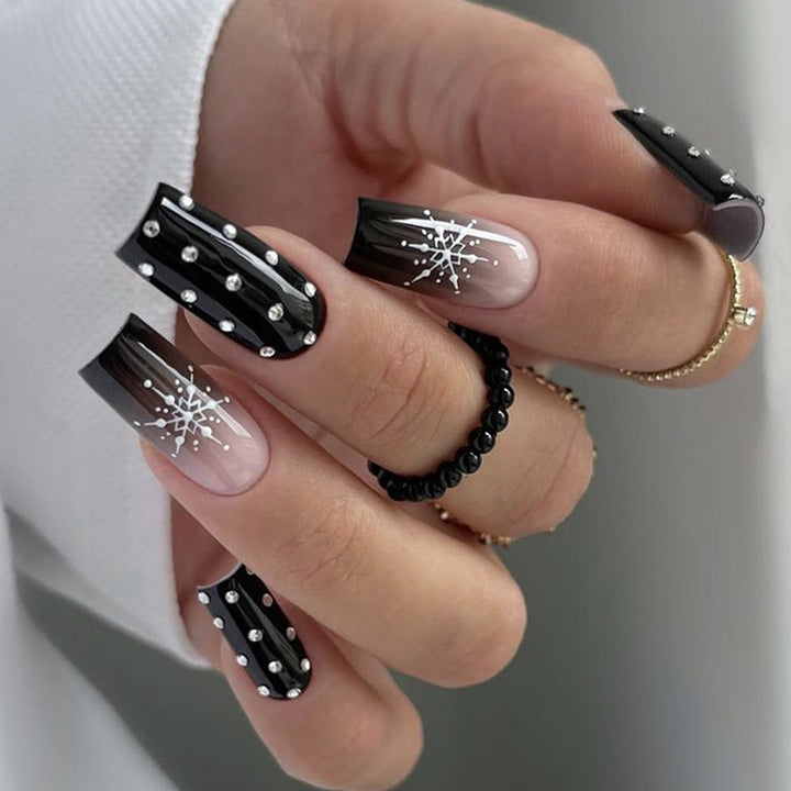 Decorative Press-On Nail Set with Gem Accents Bowlift