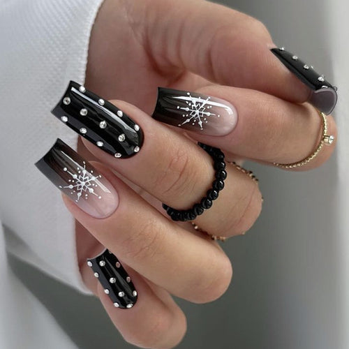 Decorative Press-On Nail Set with Gem Accents Bowlift