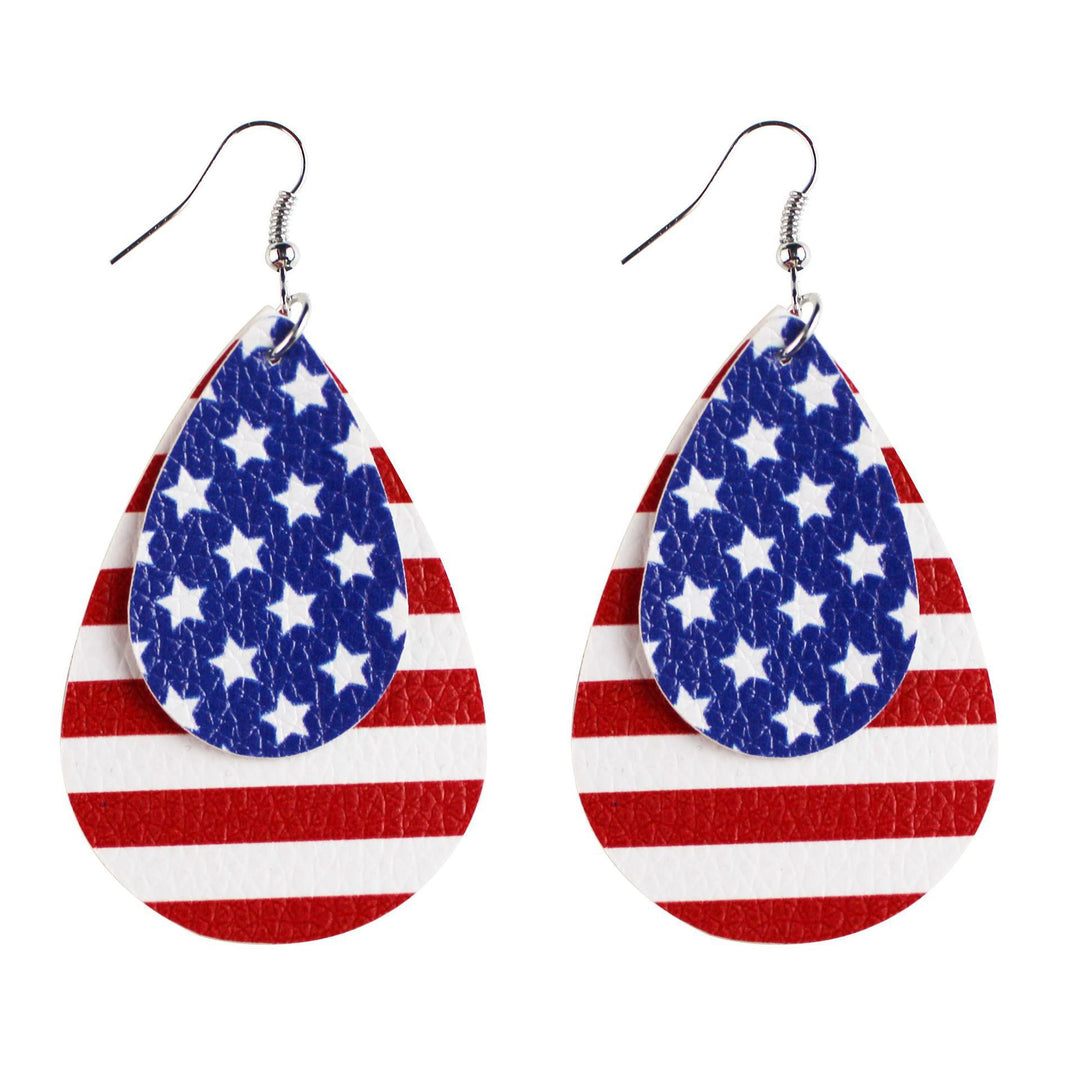 Women's star stripe print faux leather drop earrings with fishhook Bowlift