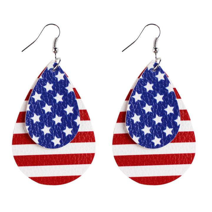 Women's nan teardrop-shaped faux leather earrings with star and stripe print Bowlift