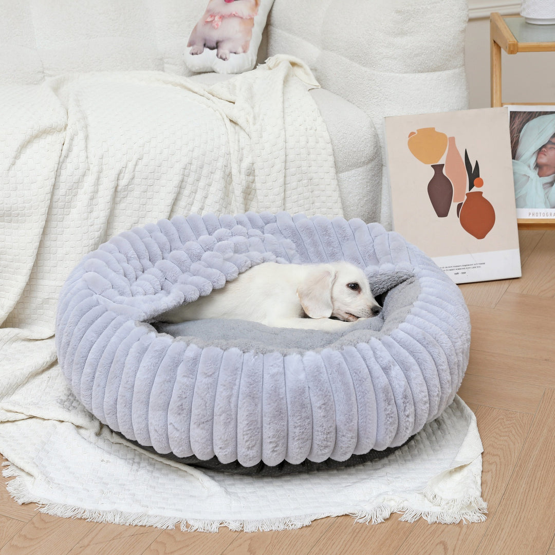 Ladies Cozy and Round Pet Bed with High Edge Bowlift