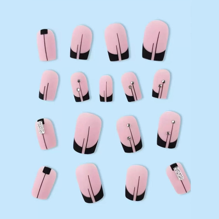 Acrylic nail set with elegant rhinestone accents and stylish lines Bowlift
