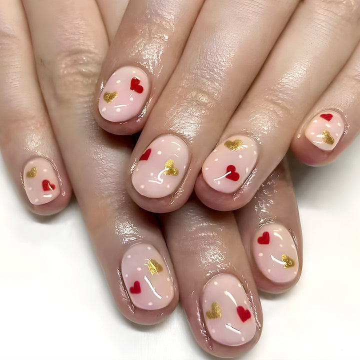 Romantic Heart-Embellished Press-On Nails Bowlift